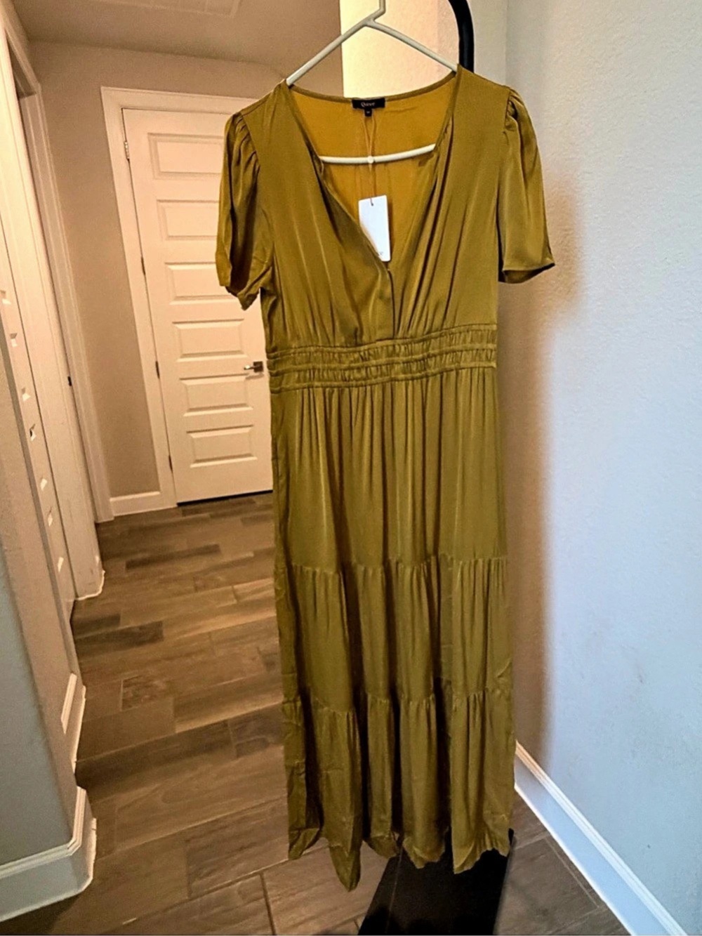 Quince Washable Stretch Silk Tiered Maxi Dress Mineral Yellow Medium